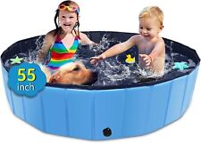 NEW, Foldable Dog Pool, 55" x 12" Kiddie Pool with Hard Plastic, Non-Slip Dog