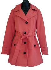 M&S Collection rain coat mac bright coral UK10 EUR 38 lined & belted button up