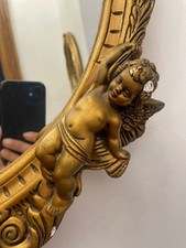 VTG GILT WOOD PLASTER ROCOCCO BAROQUE ANTIQUE STYLE CHERUBS / PUTTI OVAL MIRROR