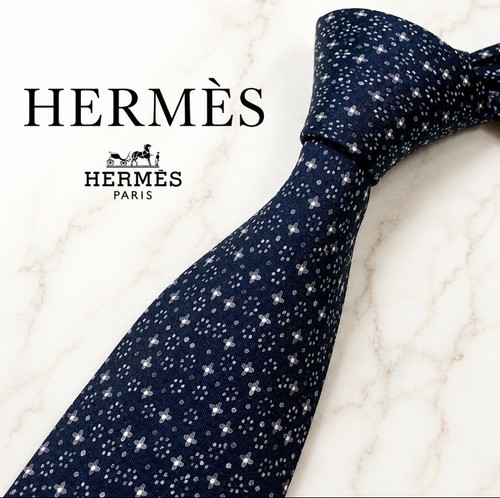 Hermes tie navy blue white - hermes,