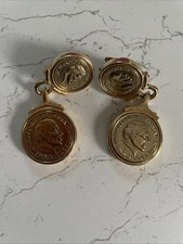 Vintage PAOLO GUCCI Double Coin Gold Tone Designer Clip Earrings