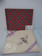 VTG ALL LINEN RARE DESIGN SCOTTISH THISTLE&HEATHER EMBROIDERED TABLECLOTH BNIB