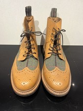 Samuel Windsor Prestige Country Wingtip Brogue Leather Tweed Boots Tan Mens 9.5