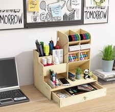 Wooden Office Study Desk Organizer Table with Pen Pencil Storage Holder Box Tidy