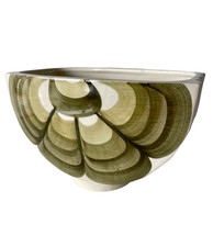 Jersey Pottery vintage 1970s boat-shape posy bowl retro olive green pattern