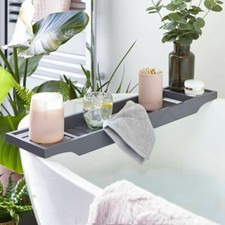 Grey Bamboo Wood Bath Tub Rack