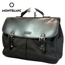 MONTBLANC Men's Briefcase Handbag in Black Leather and Nylon