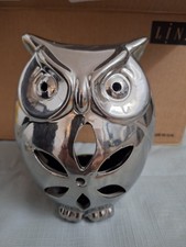 Owl Tea Light Chrome/silver Finish On Ceramic Ornament 7 Inch High Used