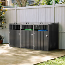 Large Triple Wheelie Bin Storage Metal Store Cover Garden Rubbish Dustbin 3 Shed