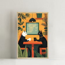 Cats at the Coffee Shop Print