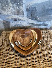 African Heart Shaped Wooden Bowls Set of 3 Hand Carved (8 inch)
