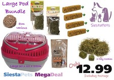 Rosewood Options  Large Pet Carrier Pod Plus Hay Rollers Nibbles Toy Bundle