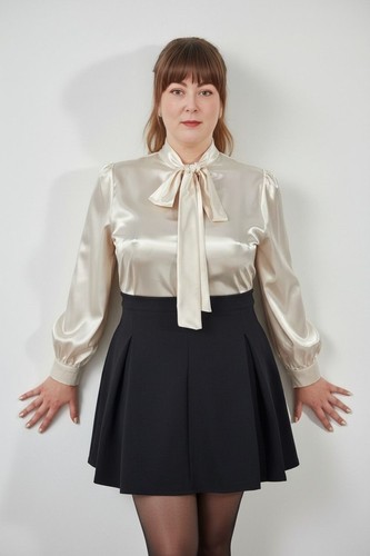 Apricot glossy satin - , button