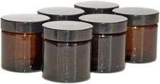 Aura 60ml Amber Glass Jars with Black Lids - Pack of 6 