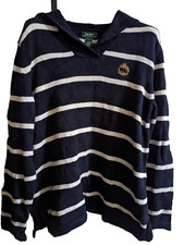 Lauren Ralph Lauren Collar Breton Navy Striped Cotton Jumper with Crest Large