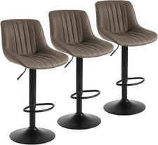 Set of 3 Brown Bar Stools Swivel Counter Height Barstools with Back Adjustable