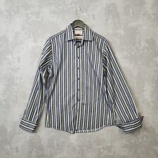 Thomas Pink Dress Shirt Men's 15.5 Navy Blue Green Striped Slim Fit Button-Up A