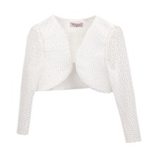 Girls Ivory Bolero Long Sleeve Fancy Netted Flower Floral Lace Shrug Kids Top