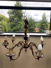 Gorgeous Antique Bronze French 6 Arm Chandelier with Cherub Stem H52cm W62cm