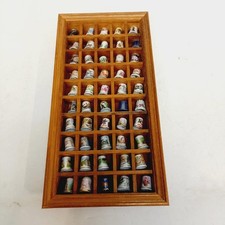 Vintage Thimbles Collection With Display Case 50 Thimbles Various Types TMK