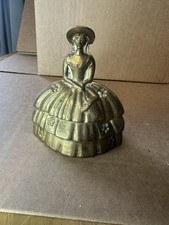 Vintage Brass Southern Lady Bell Full Dress Bonnet Basket in Hand