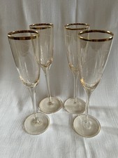 x4 Early 2000's GOLD Wine FLUTE Glasses - NEVER USED