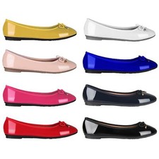 Womens Ladies Patent Flat