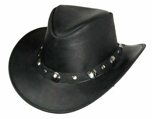 Black leather hat - black,