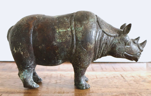 Vintage bronze rhinoceros - vintage,