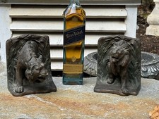 Antique BRADLEY HUBBARD Cast Iron LION & TIGER  Sculpture Bookends MASSIVE 16lb