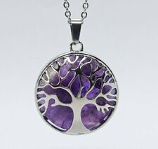 Amethyst Tree of Life Necklace Quartz Pendant Healing Stone Crystal Gemstone 3D