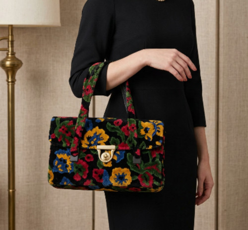 Vtg 60s floral - , chenille
