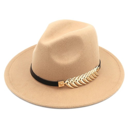 Beige wide brim fedora hat - brim,