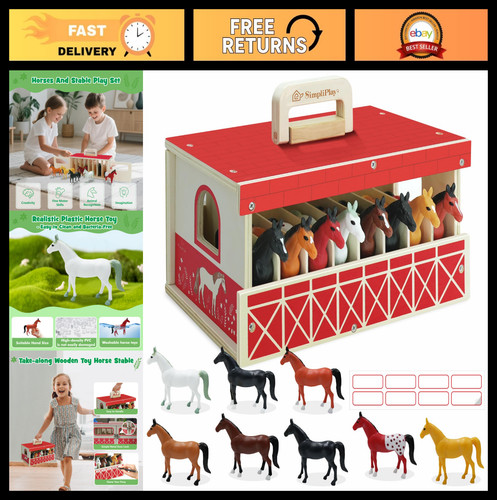 Wooden horse stable playset - horse,