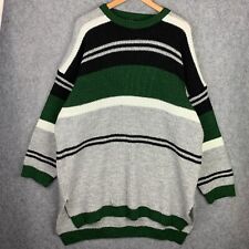 Crew Neck Vintage Knitted Ski Fisherman Oversized Grunge Knit Jumper Green XL
