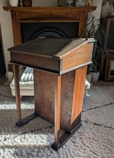 Antique Victorian Child’s School Desk with Cupboard & Original Inkwell 19th C.