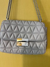 Genuine MICHAEL KORS Quilted Grey Leather Shoulder/Crossbody Silver Chain Bag 