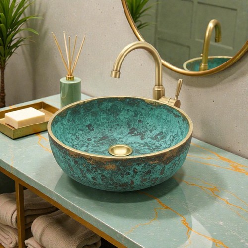 Copper vessel sink green - copper,