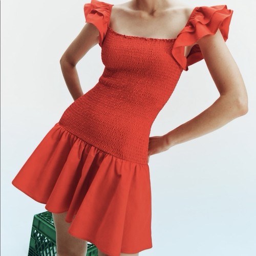Zara orange ruffle smocked - zara,