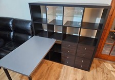 Ikea Black Kallax Shelving Unit with Grey Linnmon Desk for Office Study Storage
