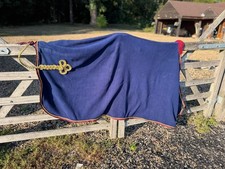 NEW Luxury Horse Fleece Cooler Rug, Anti-Pull Regal NAVY BLUE/Red Gold 6'