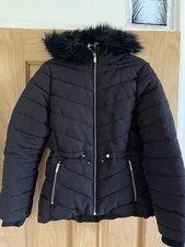 H&M ladies black warm hooded tiered puffer jacket Small S