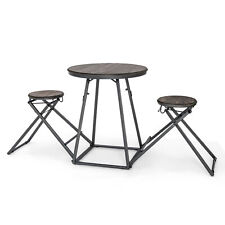 3-Piece Round Table and Stool Set Modern Dining Bar Table with 2 Foldable Stools