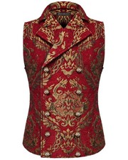 Devil Fashion Mens Vest Waistcoat Red Gold Damask Gothic Steampunk Aristocrat