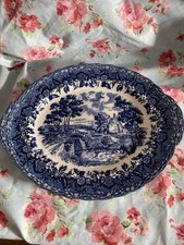 Blue & White W H Grindley & co Country Style Serving Platter Plate Staffordshire