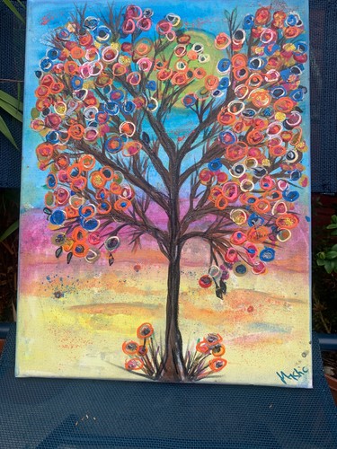 Bright tree scene signed oil - bright,