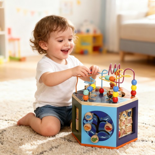 Wooden activity cube - wooden,