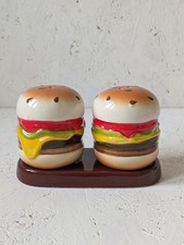 Vintage Ceramic Burger Salt & Pepper Shakers. Novelty Kitsch Retro Kitchen Diner