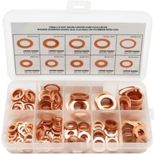 200Pcs 9 Size Solid Copper Washers Sump Plug Assorted Washer Kit Plastic Box