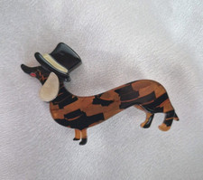 Dachshund Sausage Dog In Top Hat Brooch Vintage Inspired Jewellery Gift Broach 